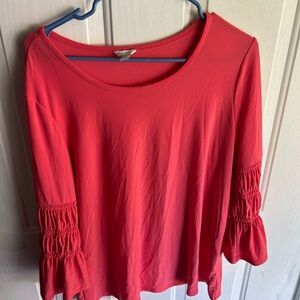 Women's Pink Top with Ruched Sleeves